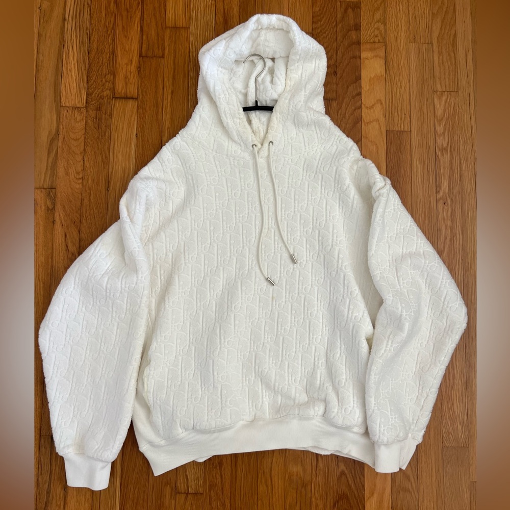$2050 Christian Dior White Quilted Oblique Hoodie Size XL